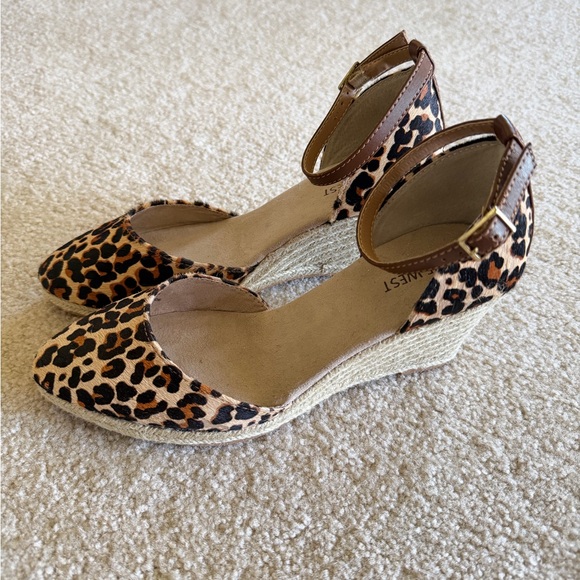 Nine West Shoes - Nine West Leopard Print Ankle-Strap Espadrille Wedges Size 7.5